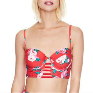 ✨ Betsey Johnson Red Floral Retro Bikini Top (NWT)